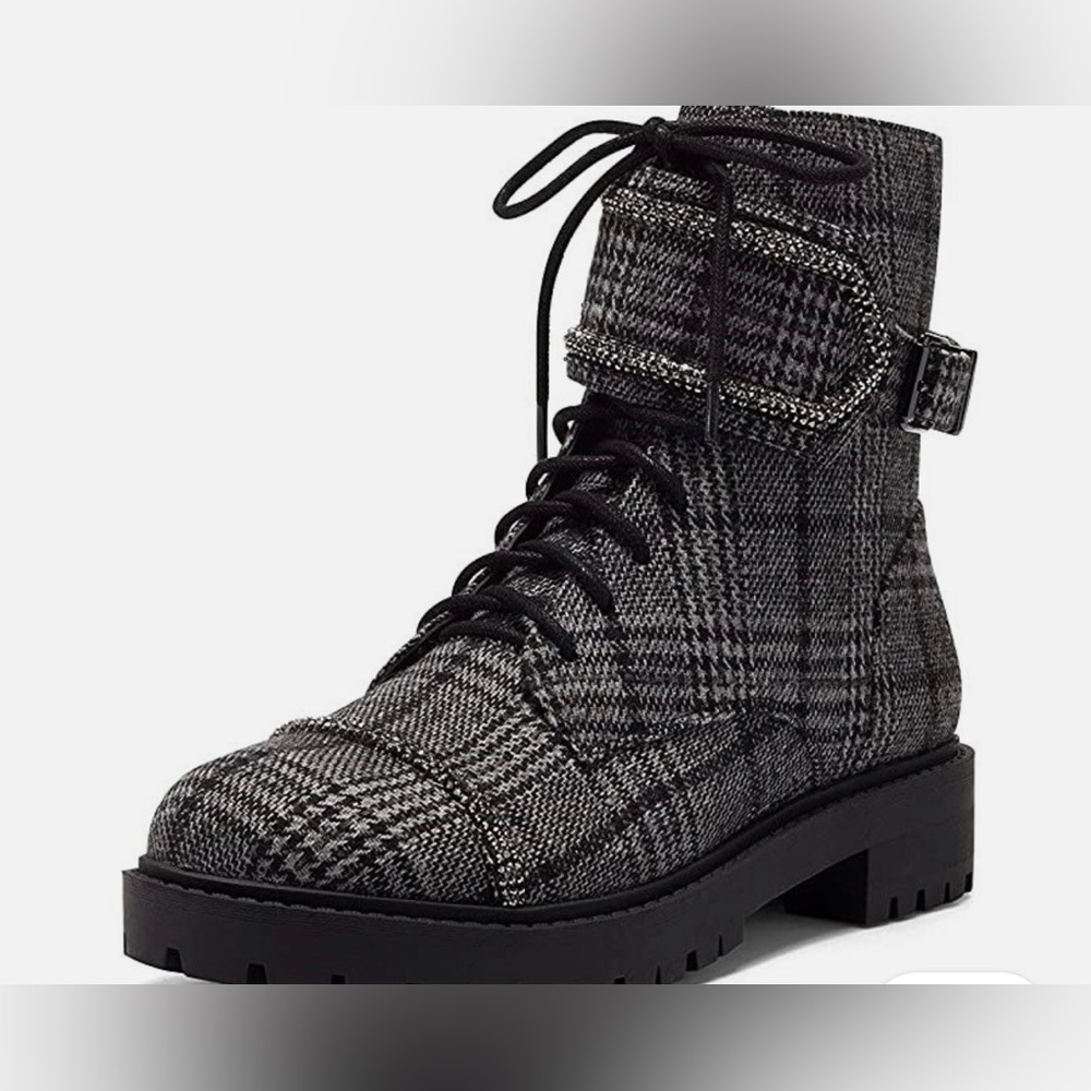 Jessica Simpson Plaid Lace-Up Ankle Boots - Black and Gray